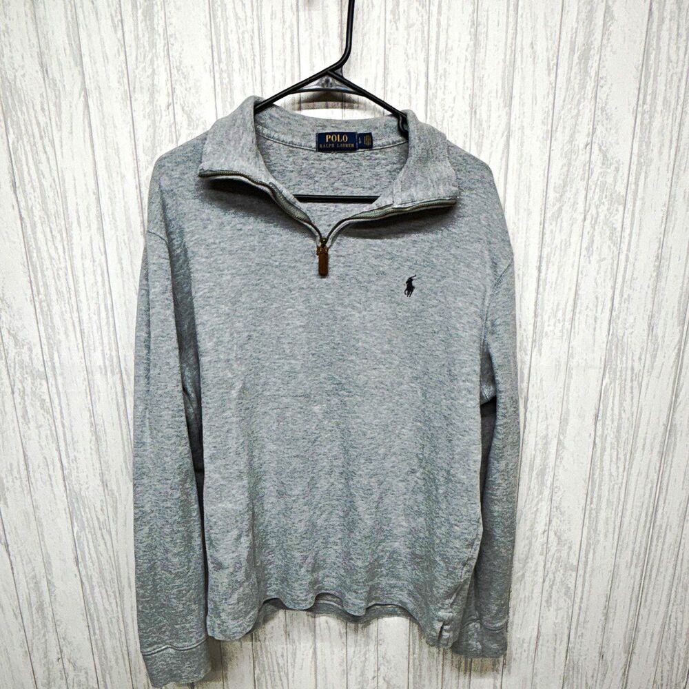 Polo Ralph Lauren Mens Size L Gray 1/4 Zip Mock Neck Sweatshirt Logo